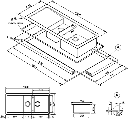 Additional image for 1.5 Bowl Stainless Steel Flush Fit Sink, Right Hand Drainer.