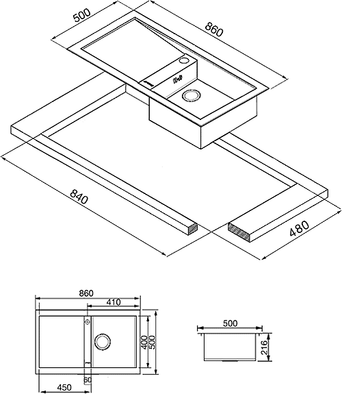 Additional image for 1.0 Bowl Low Profile Stainless Steel Sink, Right Hand Drainer.