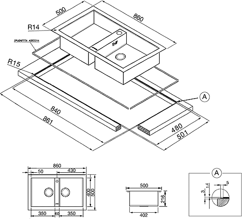 Additional image for 2.0 Bowl Stainless Steel Flush Fit Kitchen Sink.