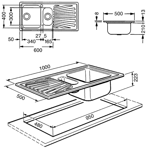 Additional image for 1.5 Bowl Stainless Steel Inset Kitchen Sink With Left Hand Drainer.