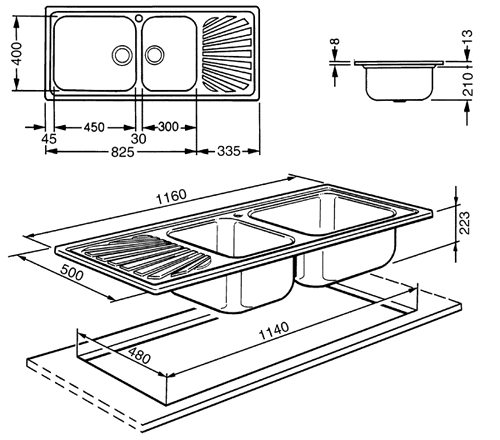 Additional image for 2.0 Bowl Stainless Steel Kitchen Sink With Left Hand Drainer.