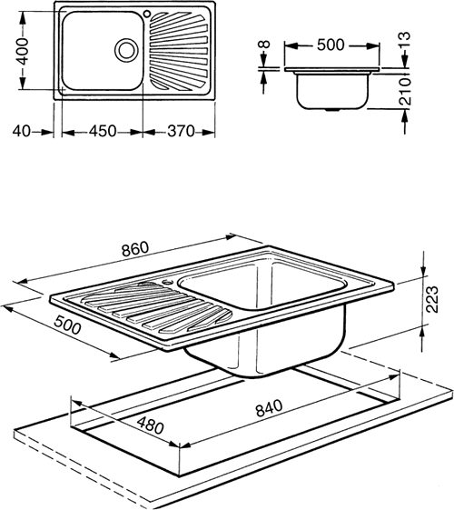 Additional image for 1.0 Large Bowl Stainless Steel Kitchen Sink, Left Hand Drainer.