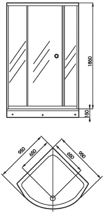 Additional image for 950x950 Quadrant shower enclosure with shower tray.