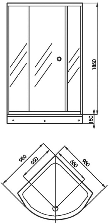 Additional image for 950x950 Quadrant shower enclosure with shower tray.