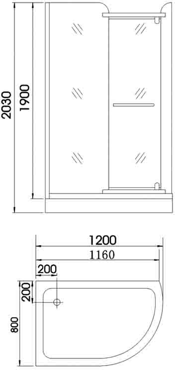 Additional image for 1200x800 Left hand offset quadrant enclosure with shower tray.