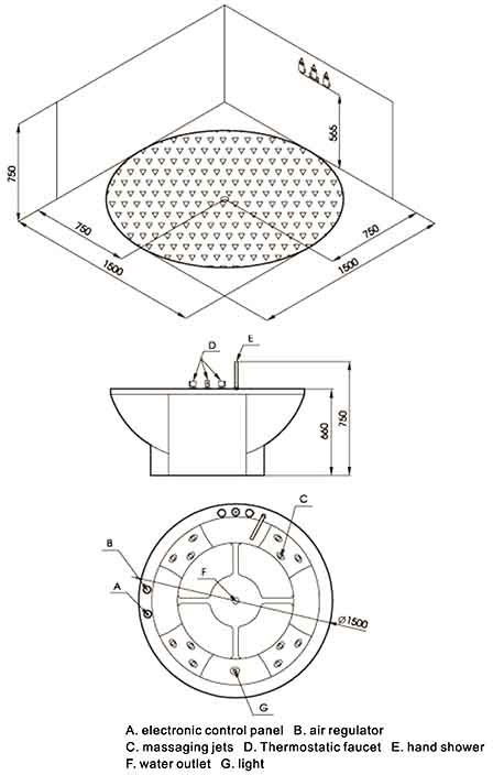 Additional image for Freestanding Circular Whirlpool Bath with TV.  Diameter 1500mm.