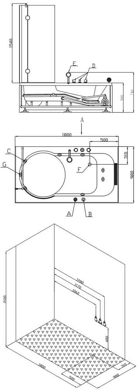 Additional image for Complete Shower Bath (Left Hand). 1800mm. 6 Jet whirlpool.