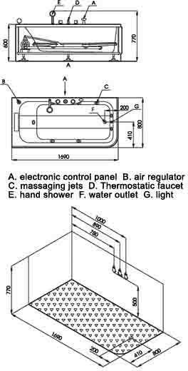 Additional image for Deluxe Whirlpool Bath wth TV.  Left Hand. 1690x800mm.