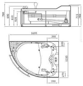 Additional image for Whirlpool Bath for 2 Persons.  Left Hand. 1695x1330mm.