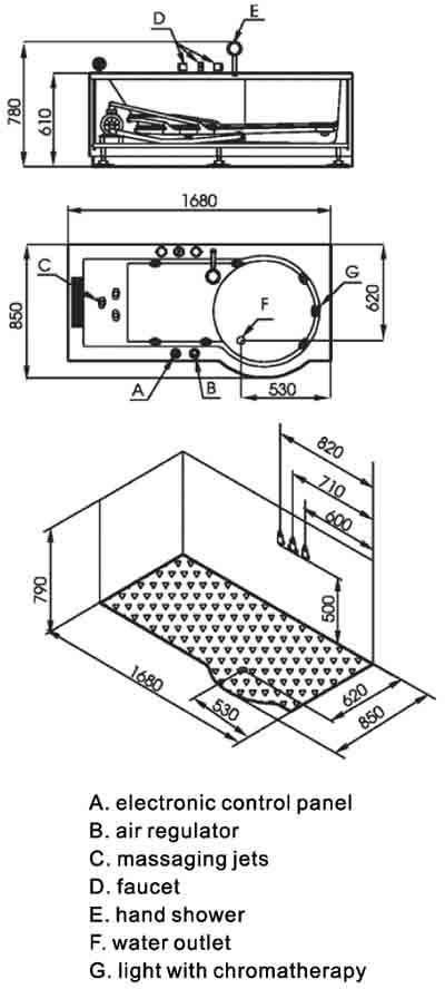 Additional image for Complete Shower Bath (Left Hand). 1680mm. 8 Jet whirlpool.