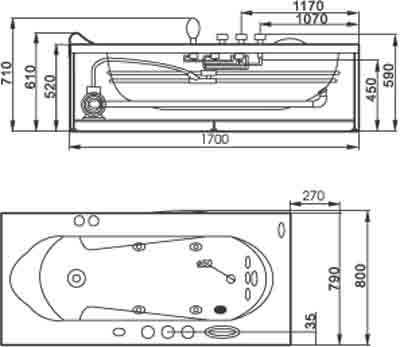 Additional image for Deluxe Whirlpool Bath.  Left Handed. 1700x800mm.