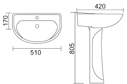 Additional image for Modern Comet four piece bathroom suite with 1 faucet hole basin.