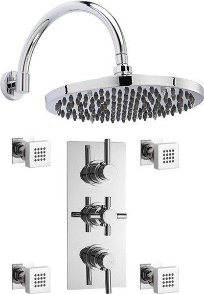 Additional image for Triple Thermostatic Shower Valve, 12" Shower Head & Jets.