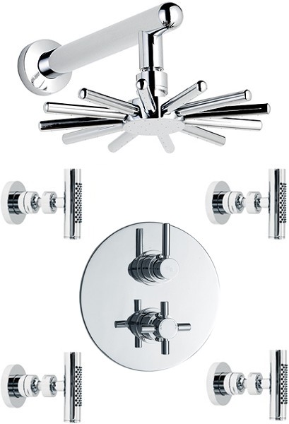 Additional image for 3/4" Twin Thermostatic Shower Valve, Diverter, Head & Jets.