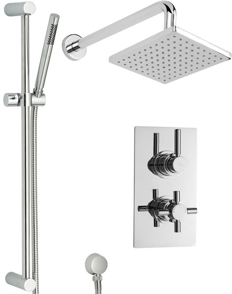 Additional image for Twin Thermostatic Shower Valve, Diverter, Head & Slide Rail.