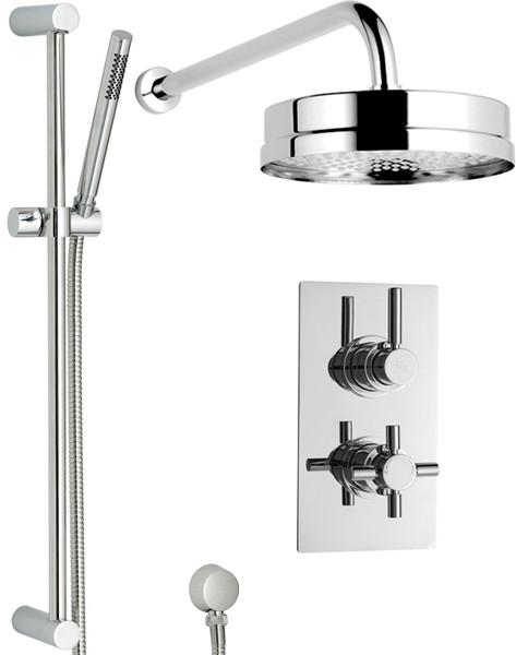 Additional image for Twin Thermostatic Shower Valve, Diverter, Head & Slide Rail.