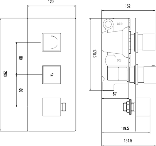 Additional image for 3/4" Thermostatic Shower Valve, Diverter, Head & Slide Rail.