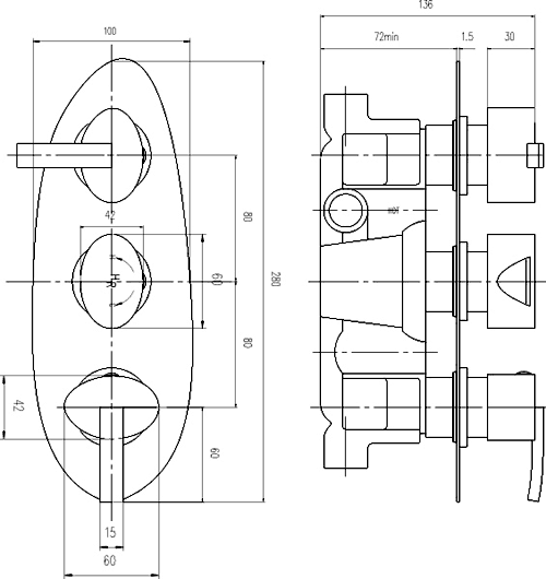 Additional image for Triple Concealed Thermostatic Shower Valve, Head & Jets.