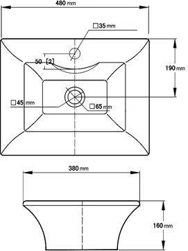 Additional image for Freestanding Rectangular Vanity Basin 480x380mm (1 faucet hole).