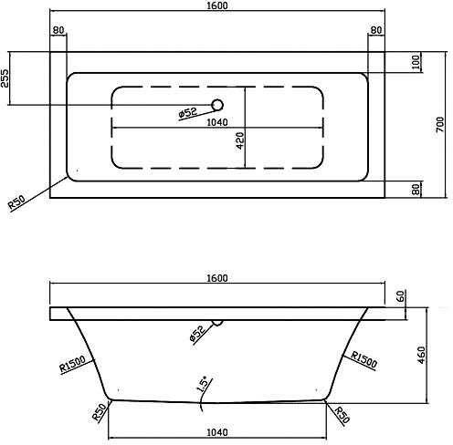 Additional image for Double Ended Acrylic Bath. 1600x700mm.