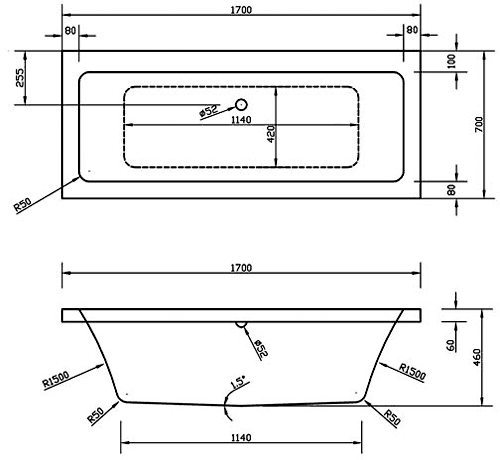 Additional image for Double Ended Acrylic Bath & White Panels. 1700x700mm