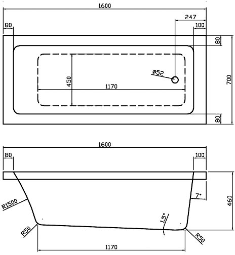 Additional image for Single Ended Acrylic Bath. 1600x700mm.