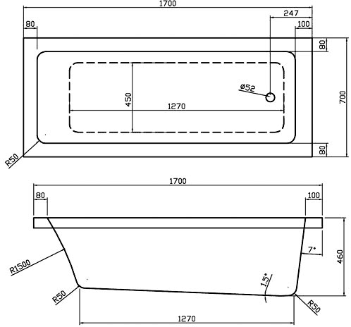 Additional image for Single Ended Acrylic Bath. 1700x700mm.