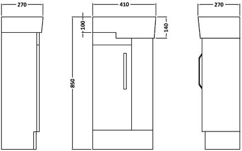 Additional image for Cloakroom Vanity Unit (Left Handed, Black). 410x850x270mm.