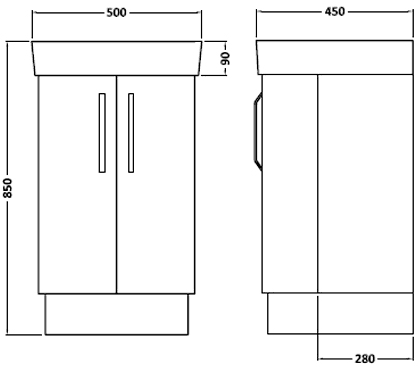 Additional image for Vanity Unit With Ceramic Basin (Black). 500x850x450mm.