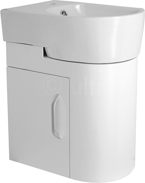 Additional image for Wall Hung Cloakroom Vanity Unit (Right Hand, White). 410x500mm.