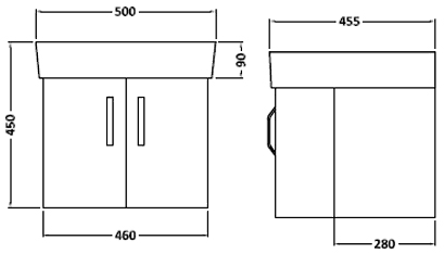 Additional image for Wall Hung Vanity Unit With Ceramic Basin (White). 500x450mm.