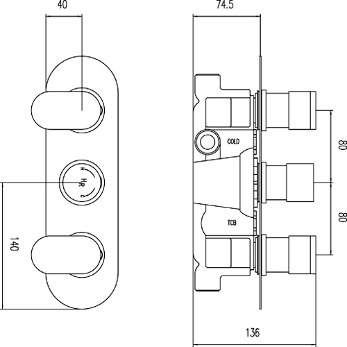 Additional image for Triple Concealed Thermostatic Shower Valve.