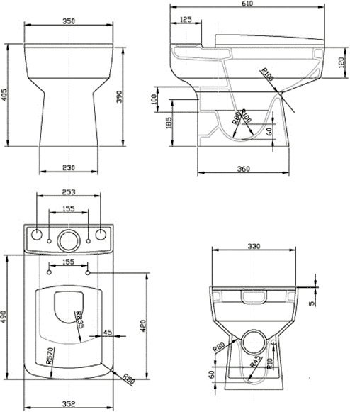 Additional image for Square Toilet With Dual Push Flush & Top Fix Seat.