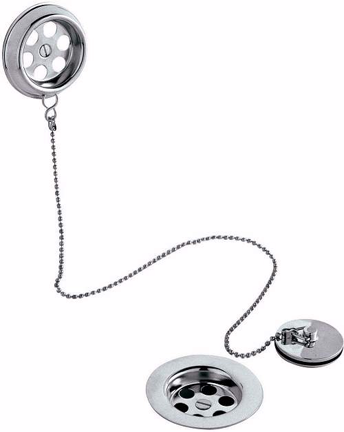 Additional image for Brass bath retainer waste with ball chain (Chrome)