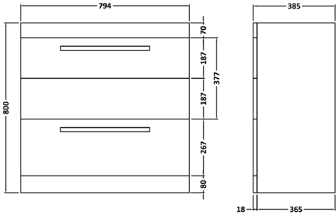 Additional image for Vanity Unit With Ceramic Basin (White). 800x800x400mm.