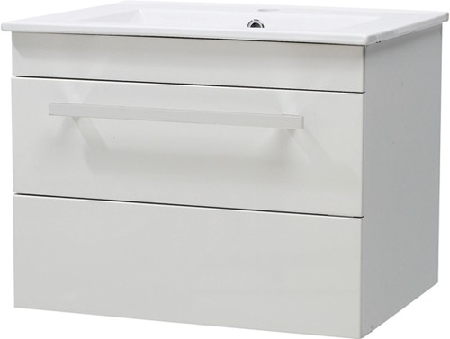 Additional image for Wall Hung Vanity Unit, Drawer & Basin (White). 600x450mm.