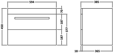 Additional image for Wall Hung Vanity Unit, Drawer & Basin (White). 600x450mm.