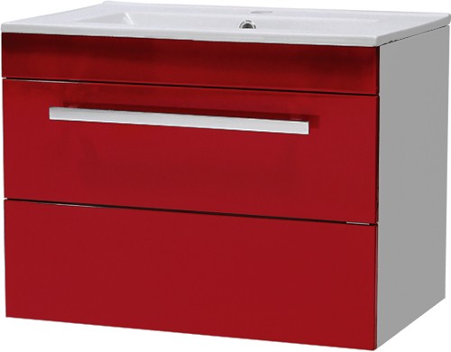 Additional image for Wall Hung Vanity Unit With Drawer & Basin (Red). 600x450mm.