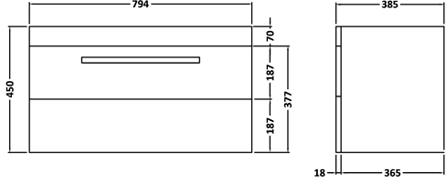 Additional image for Wall Hung Vanity Unit, Drawer & Basin (White). 800x450mm.