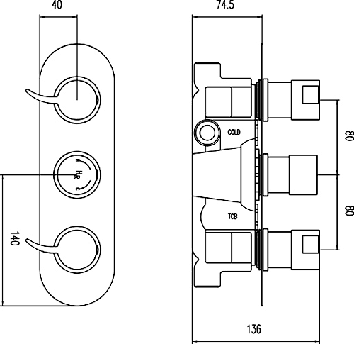 Additional image for Triple Concealed Thermostatic Shower Valve (Chrome).