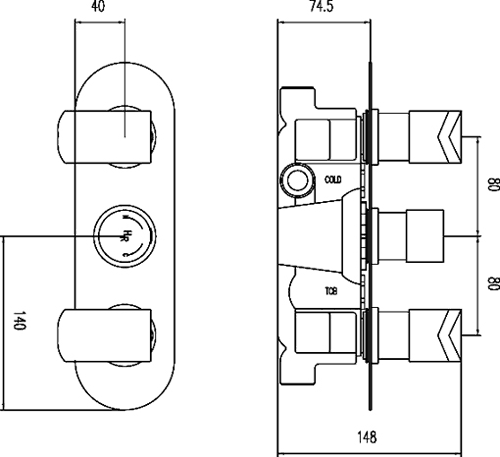 Additional image for Triple Concealed Thermostatic Shower Valve (Chrome).