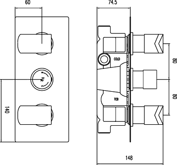 Additional image for Triple Concealed Thermostatic Shower Valve (Black).