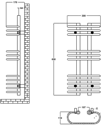 Additional image for Sway Cloakroom Heated Towel Rail (Chrome). 300x650mm