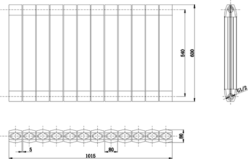 Additional image for Nirvana Designer Radiator (Black). 1015x600mm.