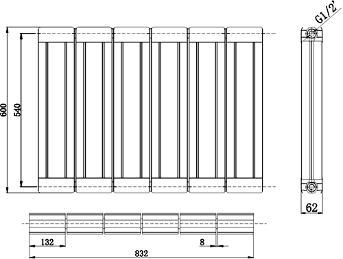 Additional image for Glee Designer Radiator (Black). 832x600mm.