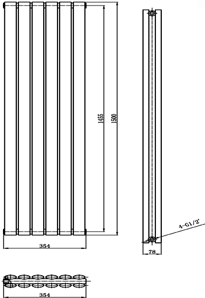 Additional image for Revive Radiator (Black). 1500x354mm. 4708 BTU.