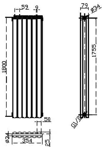 Additional image for Revive Radiator (Black). 354x1800mm. 5786 BTU.