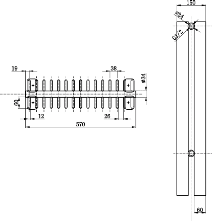 Additional image for Fin Floor Mounted Radiator (Black). 570x900mm.