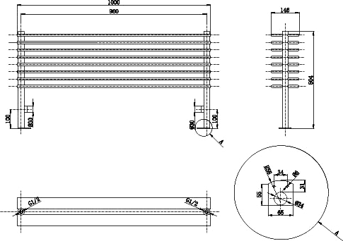 Additional image for Fin Floor Mounted Radiator (Black). 1000x504mm.