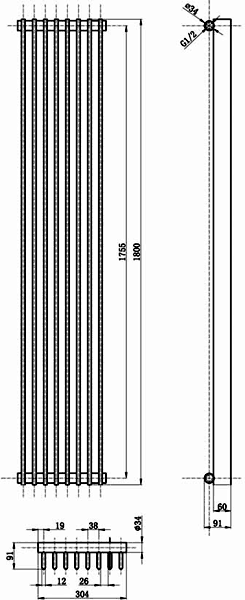 Additional image for Fin Radiator (Black). 304x1800mm. 5186 BTU.